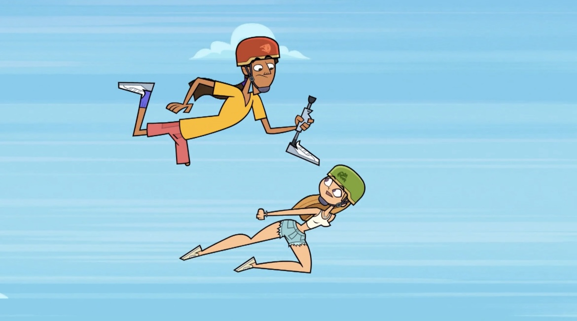 Zee tossing his prosthetic leg while Julia watches up in the sky in S7:E6